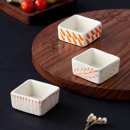 Square Ceramic Dip Bowls Set of 3 (White & Peach)