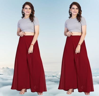 Generic Women's Georgette Solid High-Rise Wide Leg Flared Palazzo Pants with Elastic Waist, Ankle Length Trousers for Daily, Office and Casual Wear (Maroon, XL, Pack of 2, Design 67543) Generic Women's Georgette Solid High-Rise Wide Leg Flared Palazzo Pants with Elastic Waist, Ankle Length Trousers for Daily, Office and Casual Wear (Maroon, XL, Pack of 2, Design 67543)