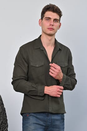 Brogan - Cotton Pocketed Solid Shirt - Dk Olive-S-38 / DK OLIVE