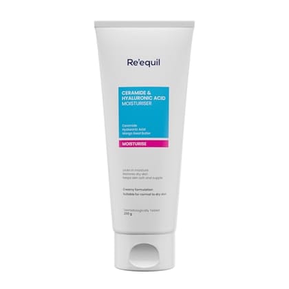RE' EQUIL Ceramide & Hyaluronic Acid Moisturiser | Moisturizer For Face | Barrier Repair Cream | Long Lasting Hydration | Suitable For Normal To Dry Skin | 100G