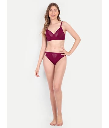 Aprozone Poly Cotton Women's Bra & Panty Set ( Maroon ) Lingerie Set
