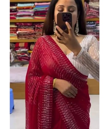 Gullak Georgette Embellished Saree With Unstitched Blouse Piece ( Pink )
