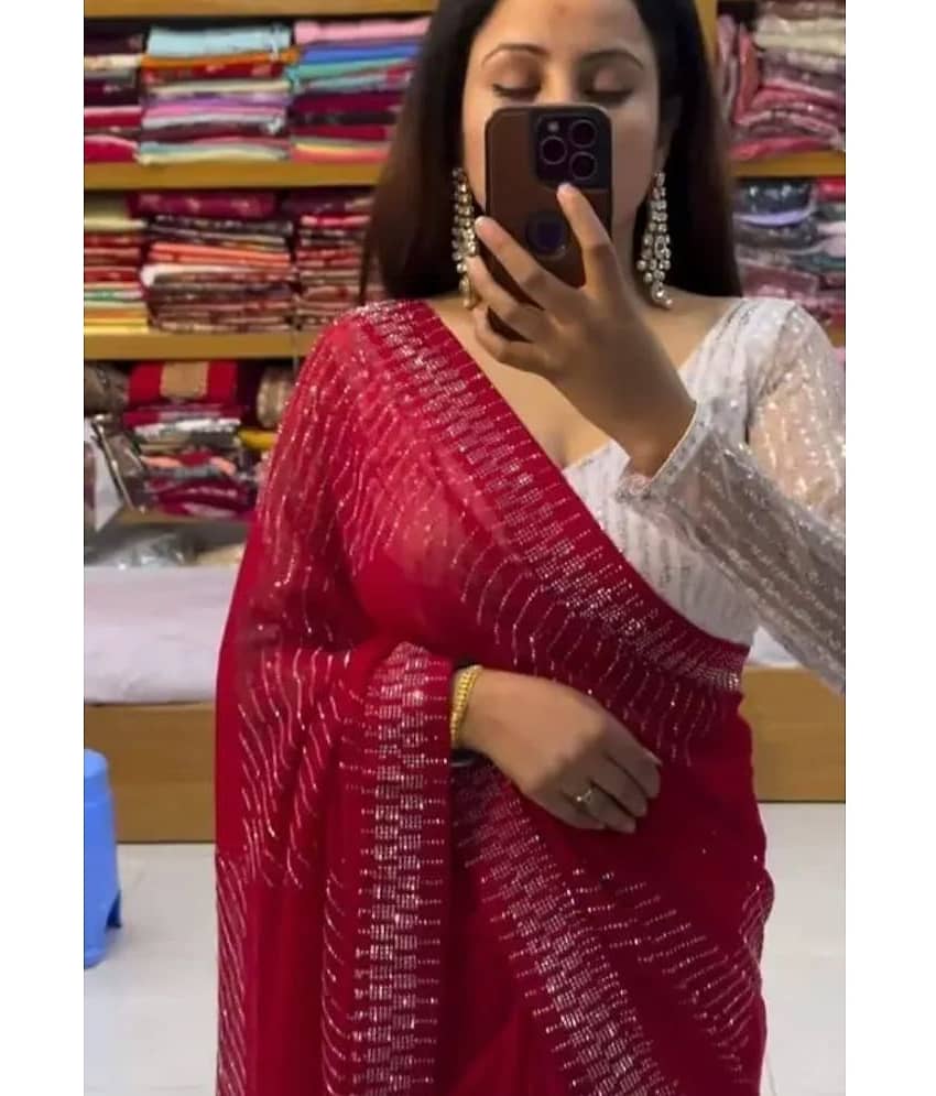 Gullak Georgette Embellished Saree With Unstitched Blouse Piece ( Pink )