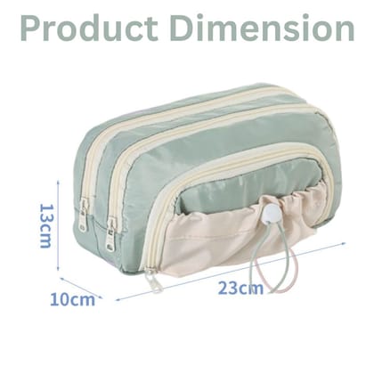 Large Capacity Pencil Pouch with 5 Compartments – Multi-Layer Zipper Pencil Case with Clear Window, Durable Stationery Organizer for School & Office (Green, 23x10x13 cm)