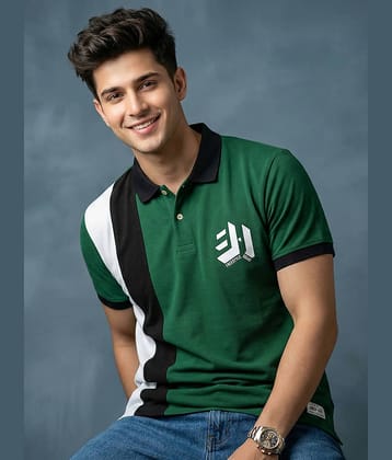 GET GOLF Men Cotton Blend Regular Fit Colorblock Polo T Shirt ( Green )