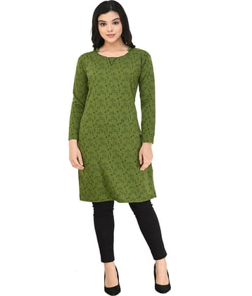 IndiWeaves Woollen Printed Straight Women's Kurti - Green ( Pack of 1 )