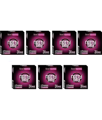 NottyBoy 3IN1 Ribbed Dotted Contour Condoms - Set of 7, 21 Pcs