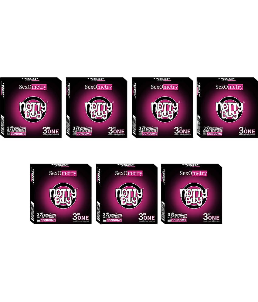 NottyBoy 3IN1 Ribbed Dotted Contour Condoms - Set of 7, 21 Pcs