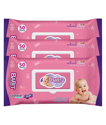 Babit Baby Care Wet Wipes with Aloe Vera Extract & Gentle on Baby Skin Count 50 ( Pack of 3 )