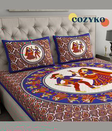 COZYKO Cotton 1 Double Bedsheet with 2 Pillow Covers ( Multicolor )