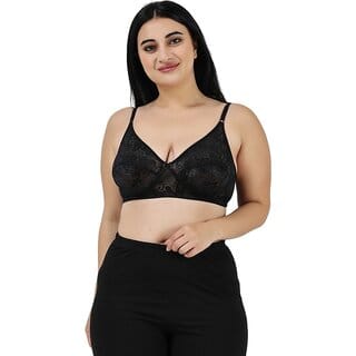 Women Half Coverage Non Padded net Bra(Black)