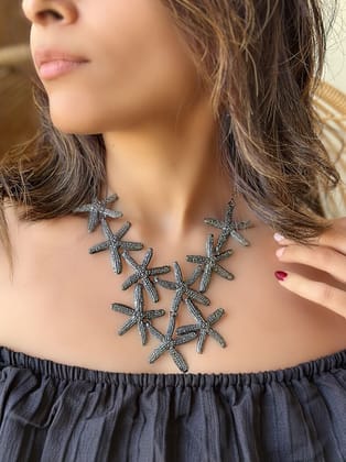 Midnight Tides Statement Necklace - Greyish Black
