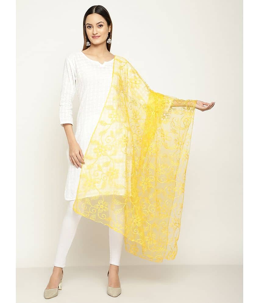 Queenley - Yellow Net Women's Dupatta - ( Pack of 1 )