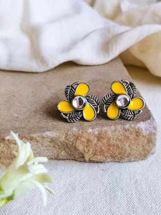 Oxidised Enamel Painted Studs for Daily Charm | Sarichka Fashion-Yellow