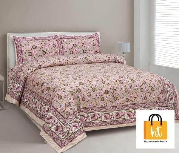 3001-Hometrade India-Standard King Size (90*108 Inches) Double Bedsheet With 2 Pillow Cover-RJ-14-Jaipur lining-3694