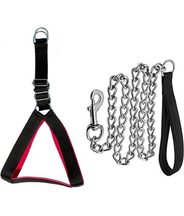 Tame Love Adjustable Dog Chest Belt Harness and Padded Leash Chain for Adult Dog (Black color - 1.25 Inch)