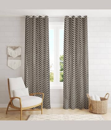 Kraftiq Homes Geometric Room Darkening Eyelet Curtain 7 ft ( Pack of 2 ) - Light Grey