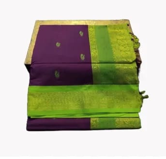 Paithani Silk Cotton Saree Violet Gold Border Kalyani Paithani Silk Cotton Saree Violet Gold Border Kalyani