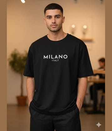 ELBATROSS Men Cotton Blend Oversized Fit Printed T-Shirt ( Black )