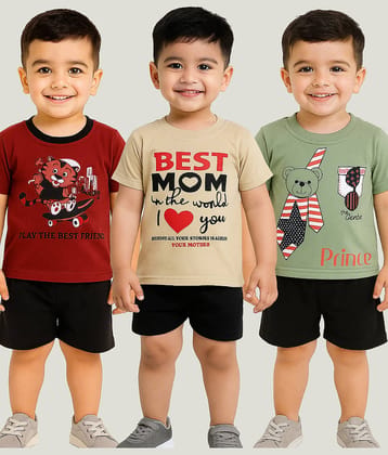 RELANE Pack of 3 Boys Cotton Blend T-Shirt & Shorts Set ( Multicolor )