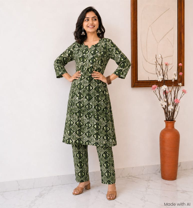 Handcrafted Batik Print Rayon Cotton Kurta & Palazzo Set