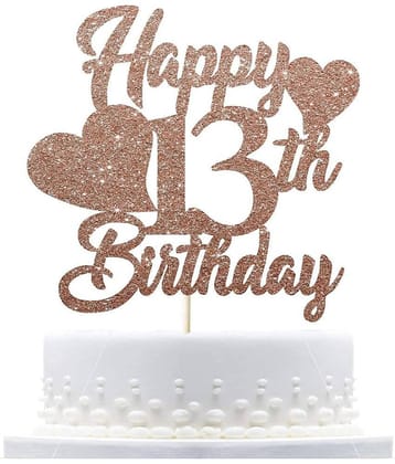Zyozi  Rose Gold Happy 13th Birthday Cake Topper, 13th Birthday Cake Topper for Baby Girls 13th Birthday Zyoziques