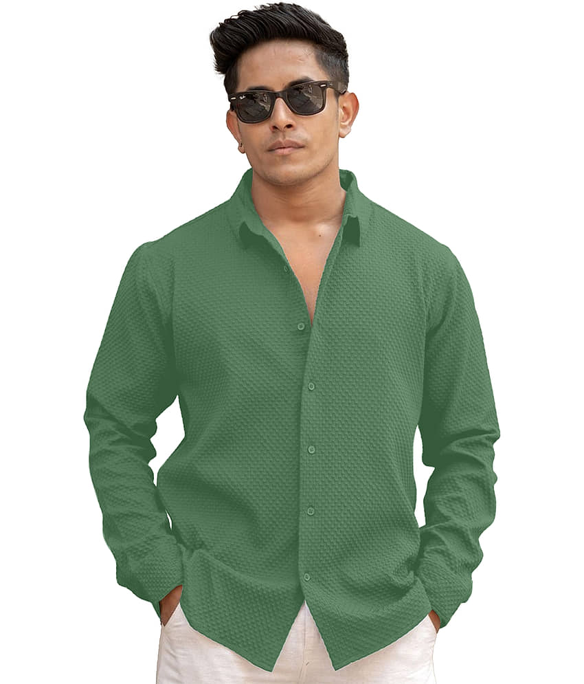color bucket Cotton Blend Regular Fit Popcorn Textured Full Sleeves Men's Casual Shirt - Green ( Pack of 1 )