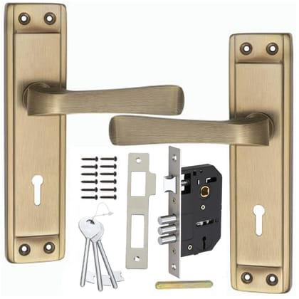 BUCKLER Iron Mortise Handle Lock for Main Door, Bedroom, Main Gate Heavy Duty-65MM Double Turn Lock-7 Inch-Chokor-Antique