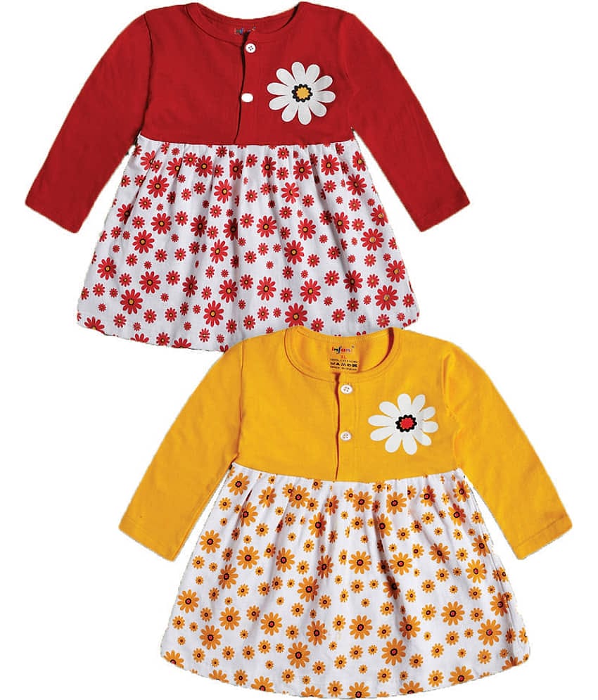 INFANT Pack of 2 Baby Girls Cotton Dress ( Multicolor 1 )
