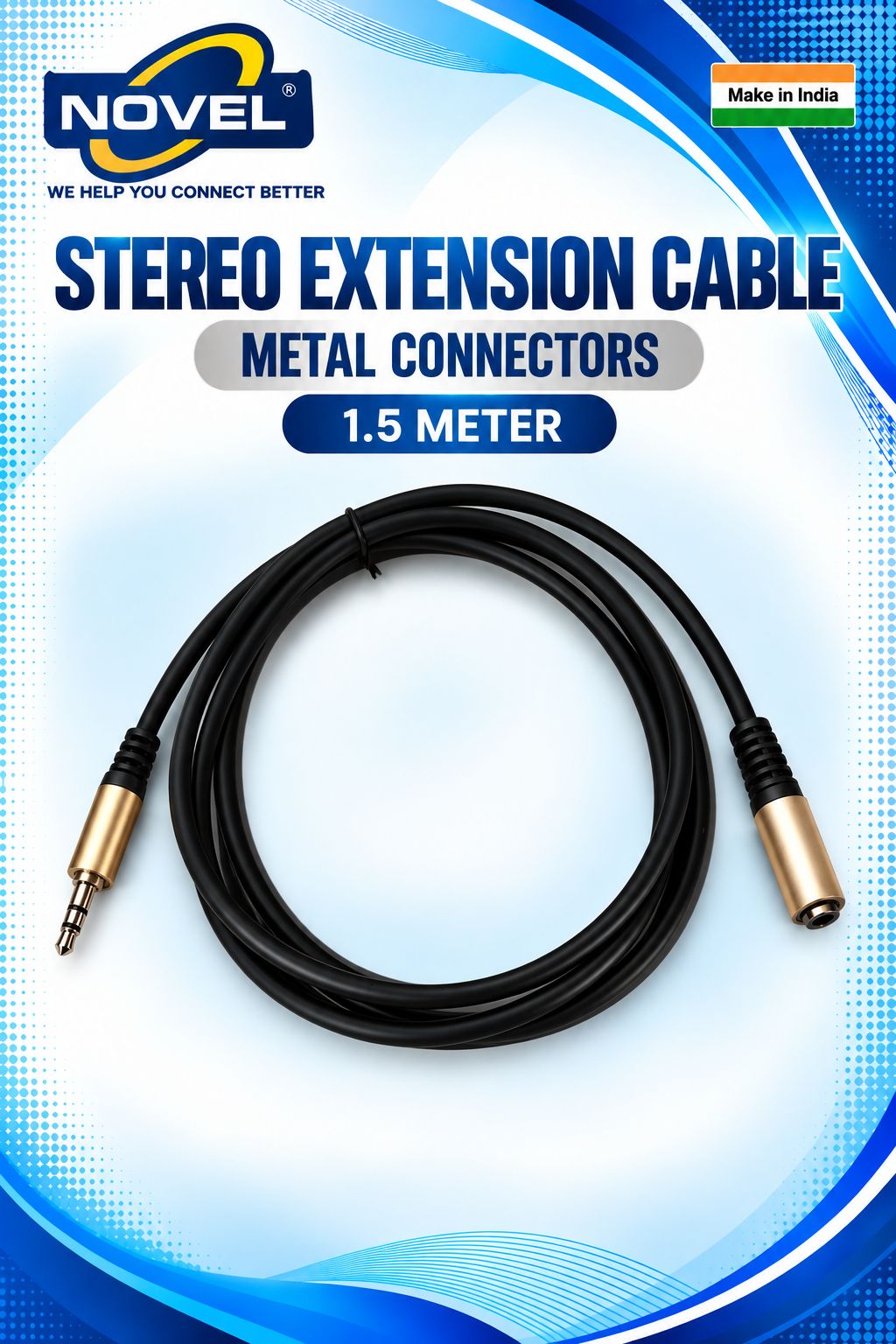NOVEL STEREO EXTENSION CABLE MALE - FEMALE METAL 1.5 METER