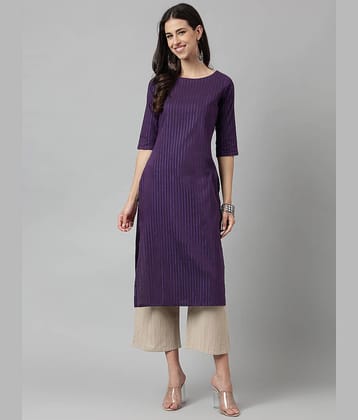 Hritika Cotton Blend Striped Straight Women's Kurti - Purple ( Pack of 1 )