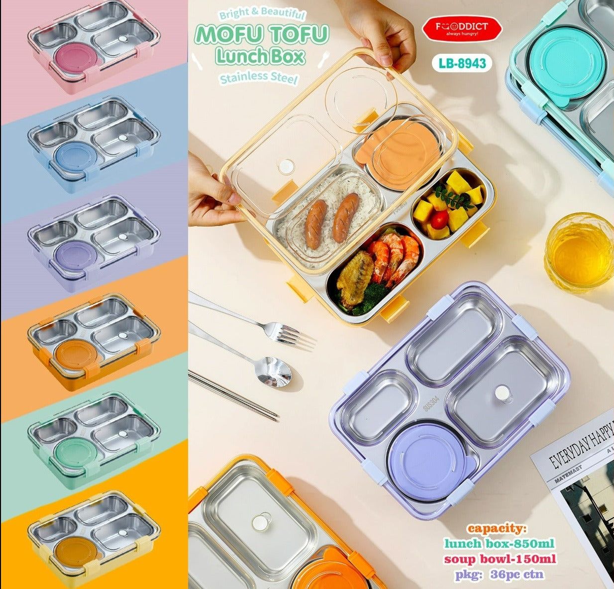 The Ultimate 4-Compartment Leak-Proof Seals 750ml Stainless Steel Lunch Box with 150ml Bowl-Blue