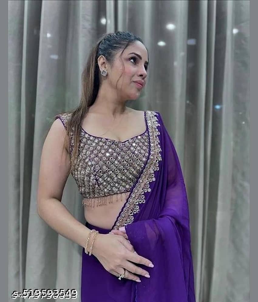 Shivadit ethnic Georgette Solid Regular Saree With Unstitched Blouse Piece ( Purple )