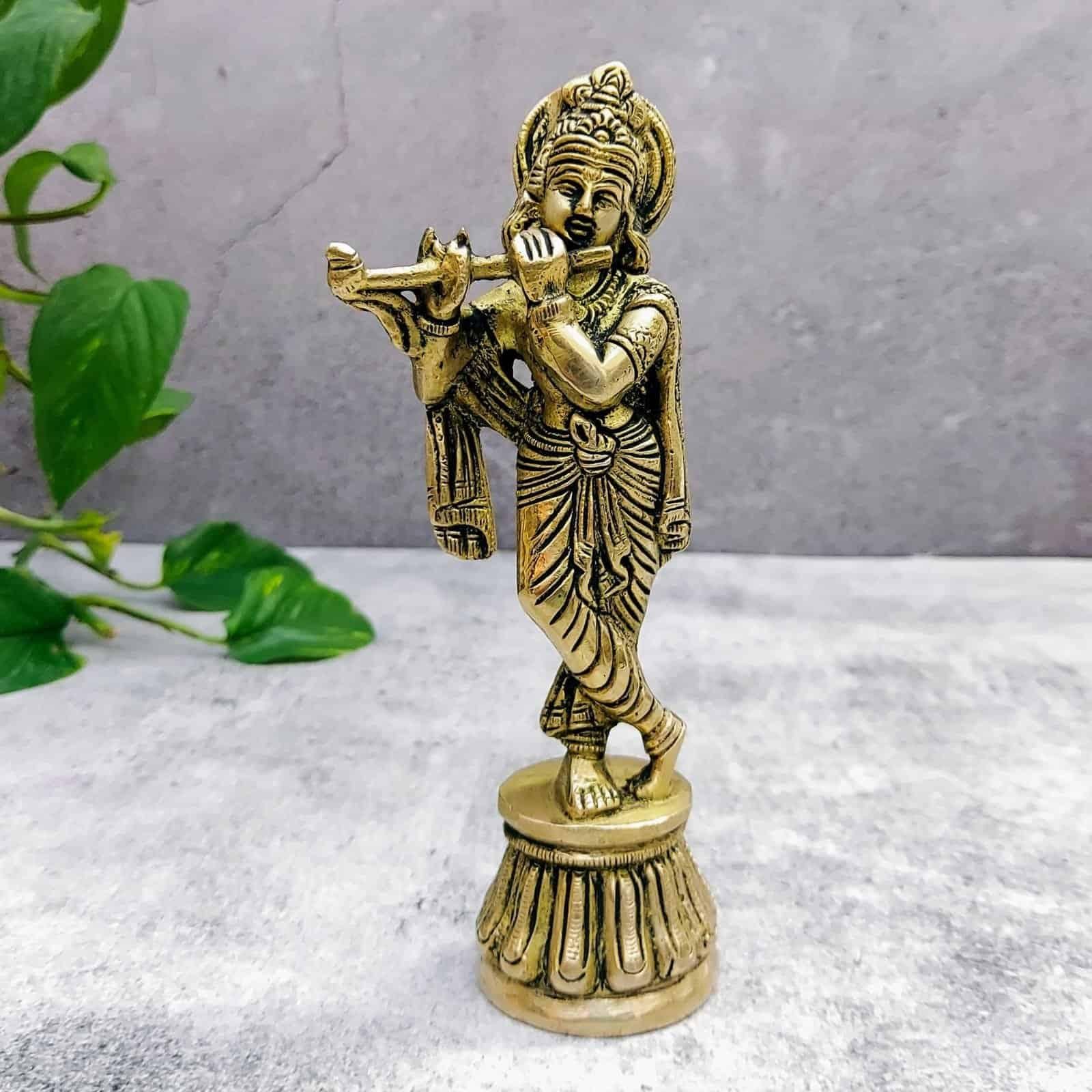 Brass Krishna Idol - 6.5 inch Height | Beautiful Brass Krishna Idol for Devotees