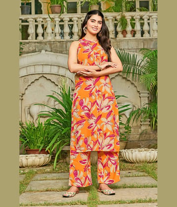 YAGNIK FASHION Women Cotton Solid Straight Kurti With Pants ( Yellow )