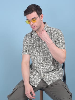 Printed Olive 100% Cotton Shirt-3XL / Olive