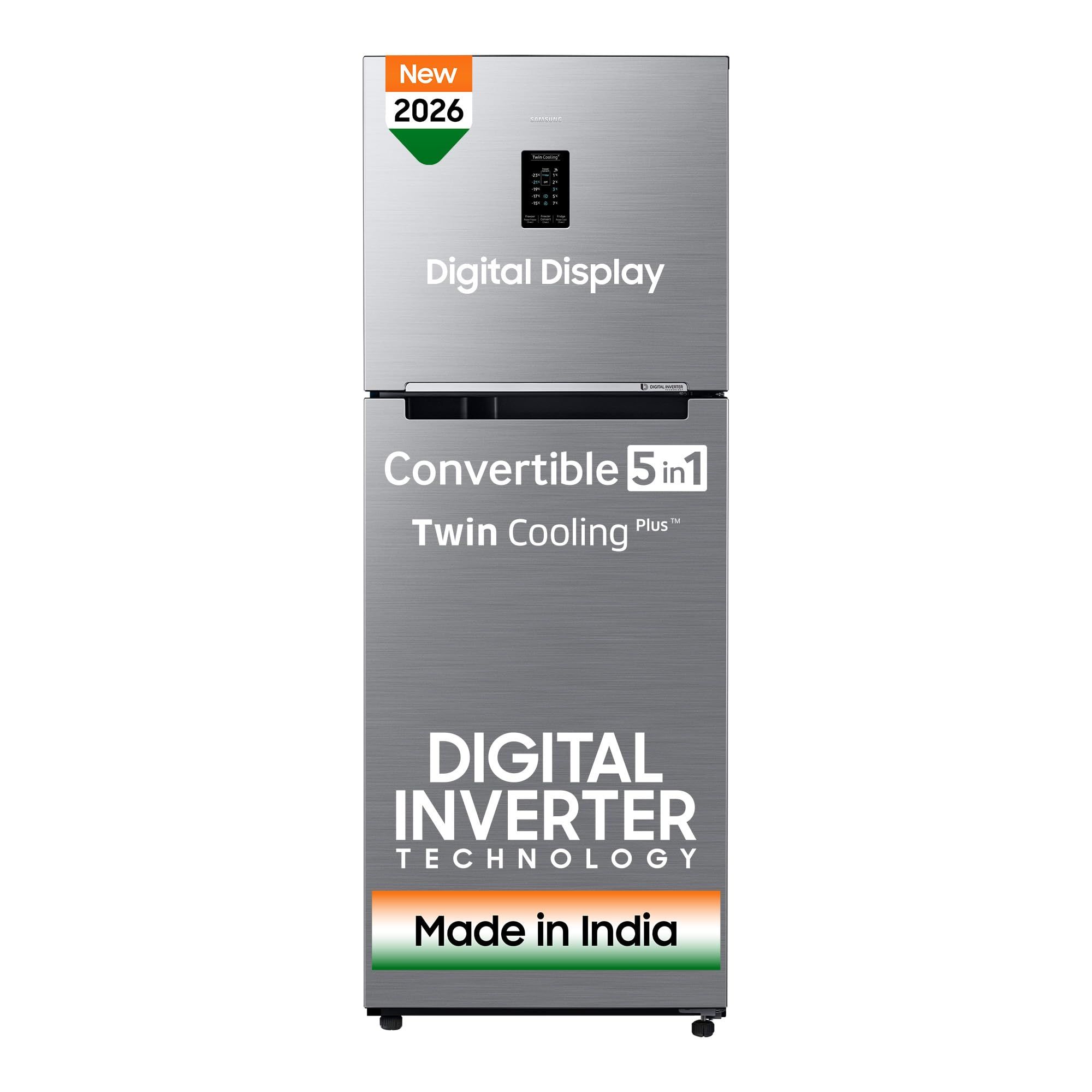 Samsung 301 L, 2 Star, Convertible 5-in-1 Digital Inverter with Display Frost Free Double Door Refrigerator (RT31H4522S9/HL, Silver, Refined Inox, 2026 Model) Samsung 301 L, 2 Star, Convertible 5-in-1 Digital Inverter with Display Frost Free Double Door