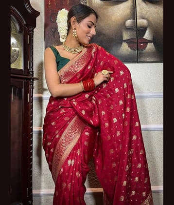 fab woven Art Silk Woven Kanjeevaram Sarees With Unstitched Blouse Piece ( Red )
