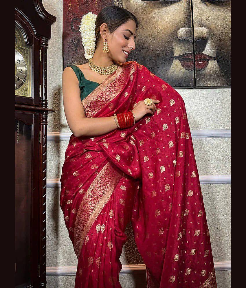 fab woven Art Silk Woven Kanjeevaram Sarees With Unstitched Blouse Piece ( Red )