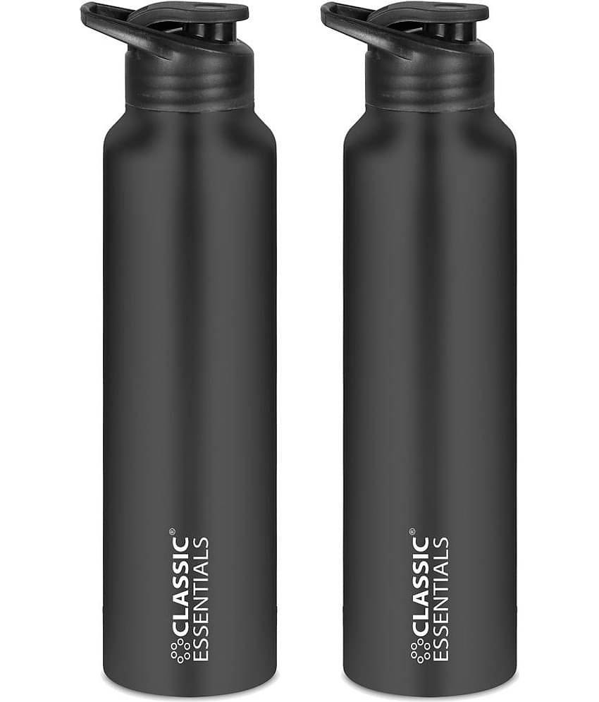 Classic Essentials Inox Spring + Sipper Water Bottle Black Sipper Water Bottle 1000 mL ( Set of 2 )
