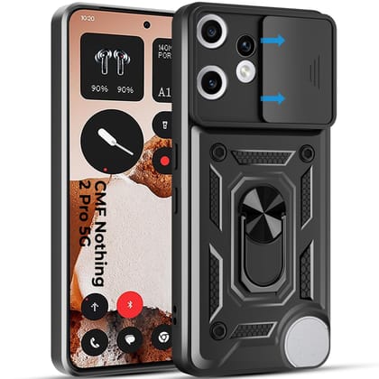 A rtistque Armor Bumper Back Case Cover for Nothing CMF Phone 2 Pro 5G | Stylish Ring Holder & Inbuilt Stand | Sliding Camera Cover | TPU Protective Design | Nothing CMF 2 Pro Back Cover - Black A rtistque Armor Bumper Back Case Cover for Nothing CMF Pho