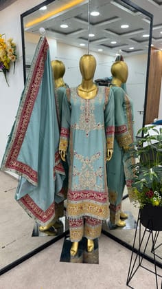 Beautiful Top-Bottom And Dupatta With Heavy Embroidery Cording Sequence Work Beautiful Top-Bottom And Dupatta With Heavy Embroidery Cording Sequence Work