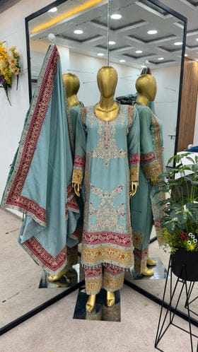 Beautiful Top-Bottom And Dupatta With Heavy Embroidery Cording Sequence Work