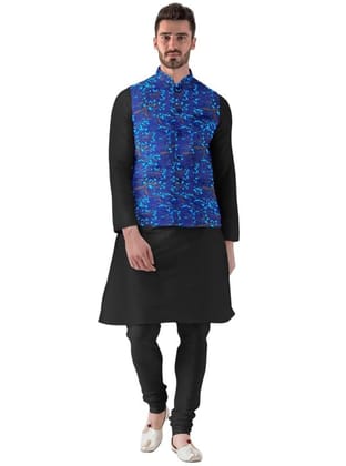 Men's Jacquard Printed Full Sleeve Waistcoat (Blue, 38)-PID53491
