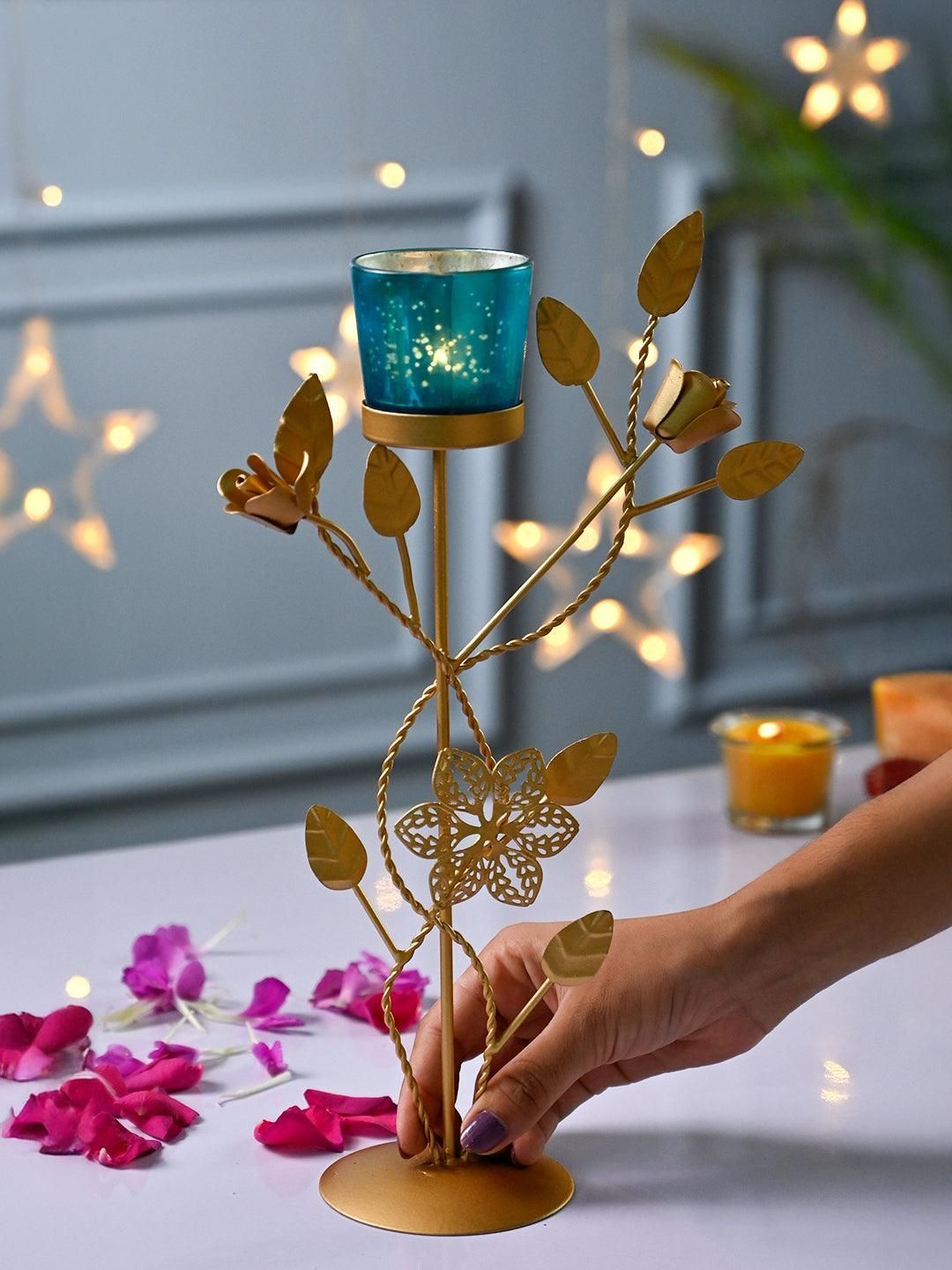 VON CASA Blue Leaf Shape T-Light Holder