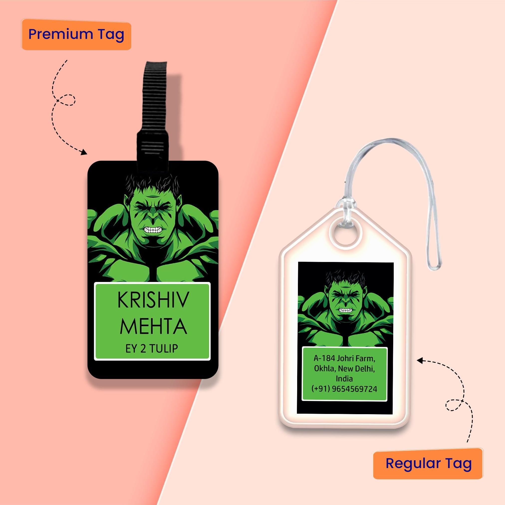 Personalized Bag Tags for Kids - Set of 5 - Hulk Design-Regular Bag Tags