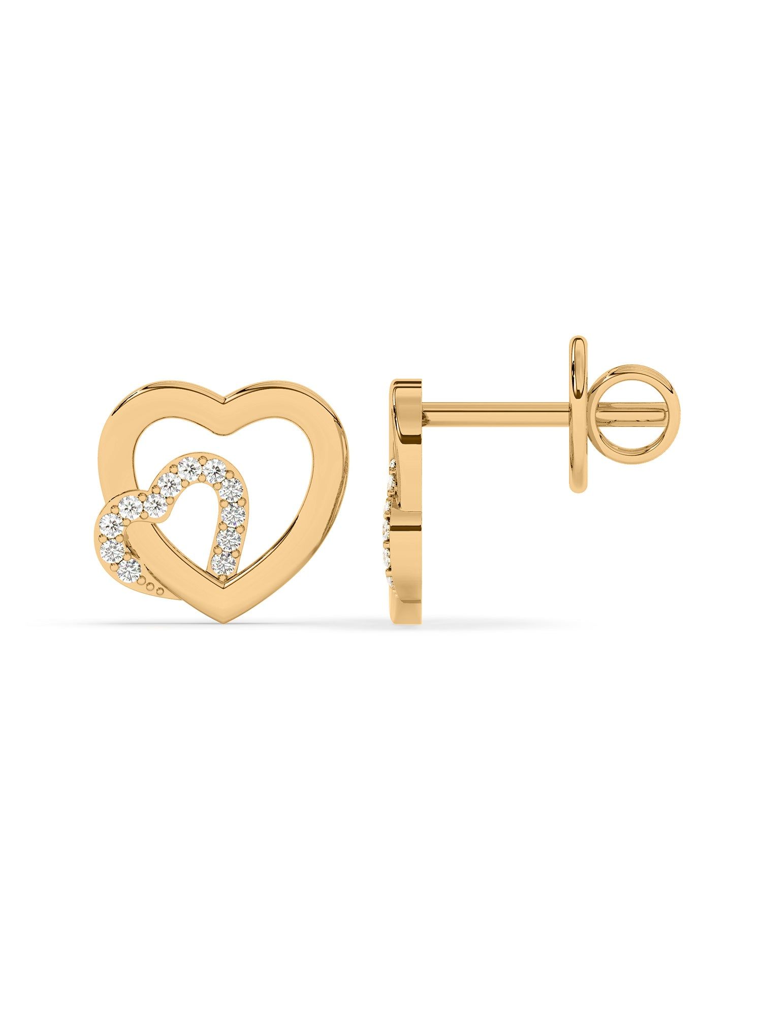 Lab Grown Lovely Heart Diamond Earrings In Gold-9K / Yellow Gold