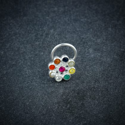 Nav Ratna Wire Type Silver Nose Pin
