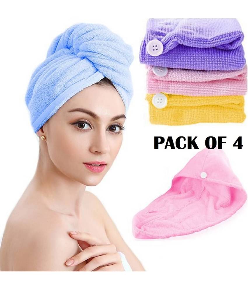 GLOBLE ENTERPRISE Microfiber Hair Wrap Towel Drying Bath Spa Head Cap Turban Wrap ( PACK OF 4 )