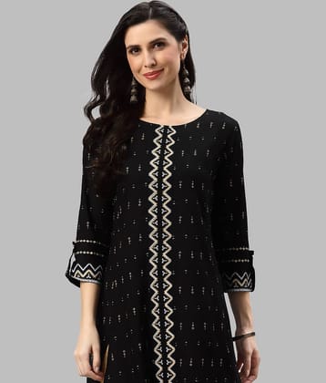 Yash Gallery - Black Cotton Women's A-line Kurti ( Pack of 1 )